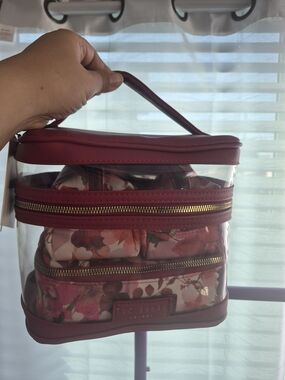 Ted Baker Pink Clear Floral Makeup Bag Set (4)